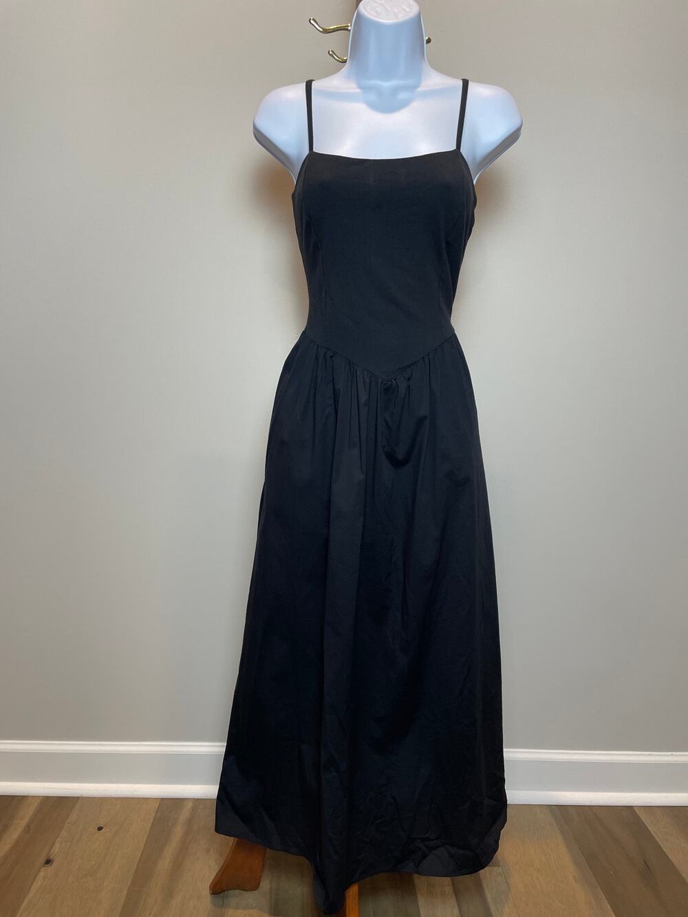 Thirty Thirty Pleated Spaghetti Strap Maxi Dress M Black Cotton